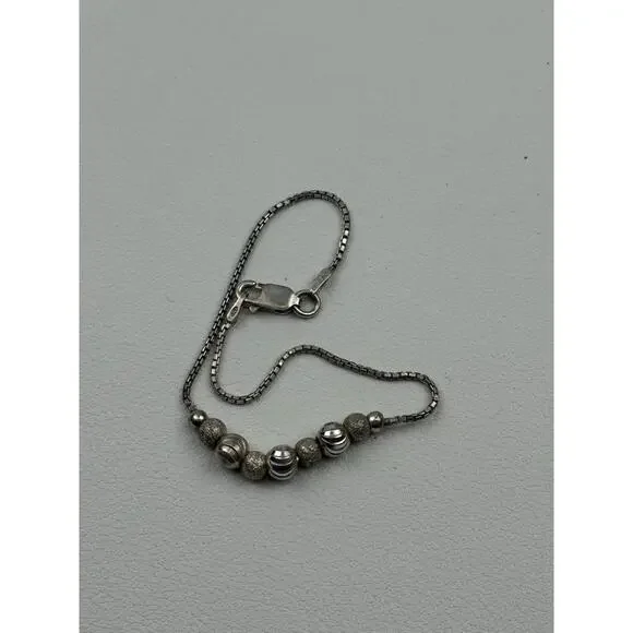 Ball Bead Centers Sterling Silver Box Chain Necklace 15-7/8 & Bracelet 7" Italy - Picture 7 of 16